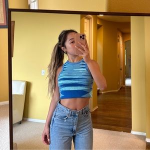 Blue Y2k style knit crop top
